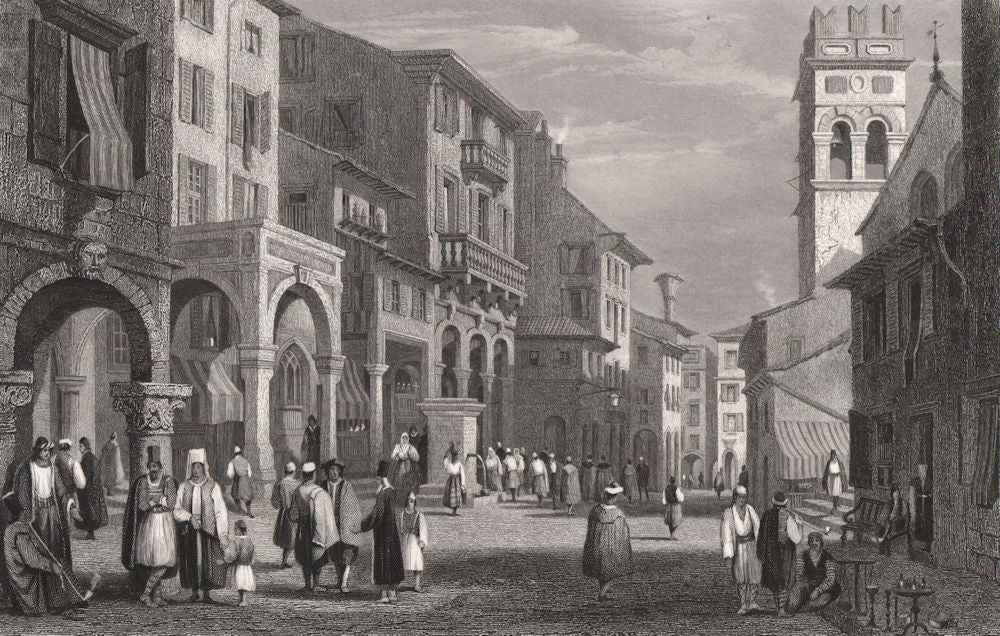 Strada Reale, Corfu, Greece 1840 old antique vintage print picture